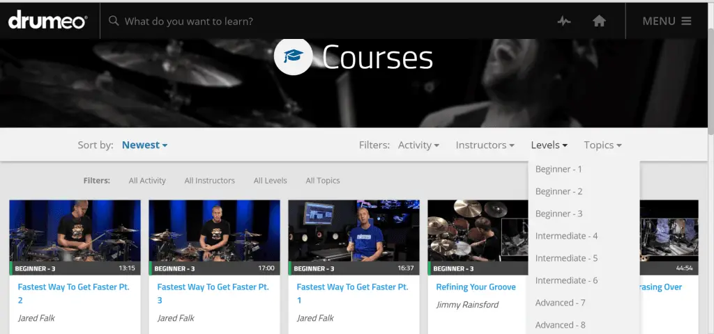 drumeo videos according to your skill level