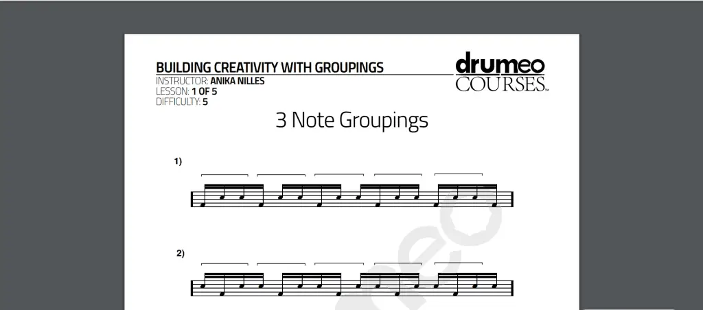 3 note grouping drumeo course with Anika Nilles