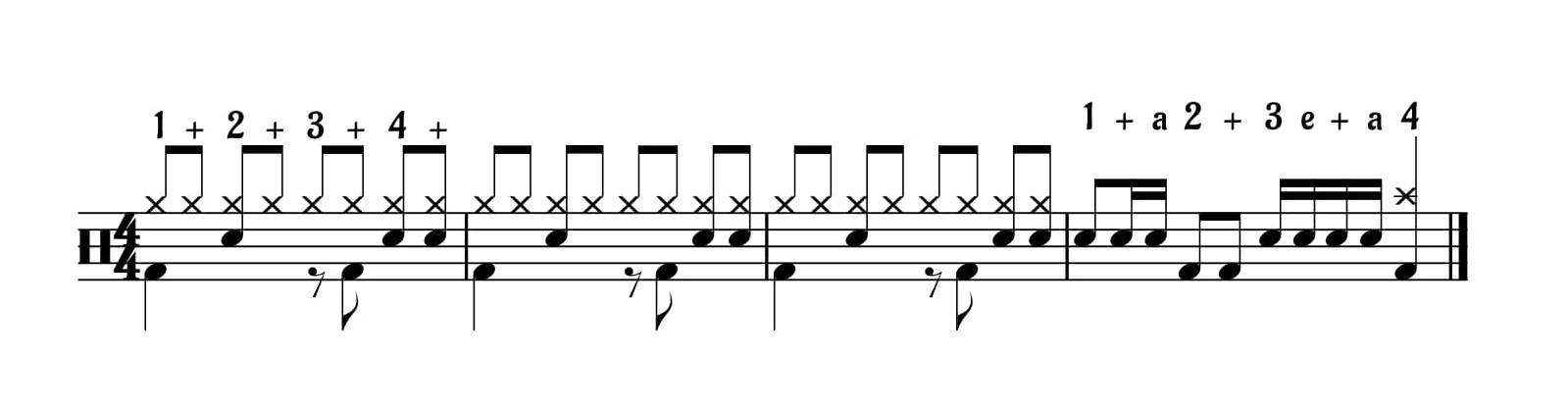 a four bar phrase in drum sheet music